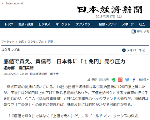 2018年2月17日の日経新聞へのリンク画像です