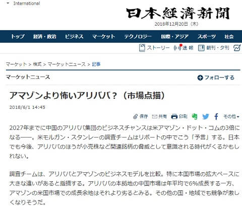 2018年6月1日の日経新聞へのリンク画像です。
