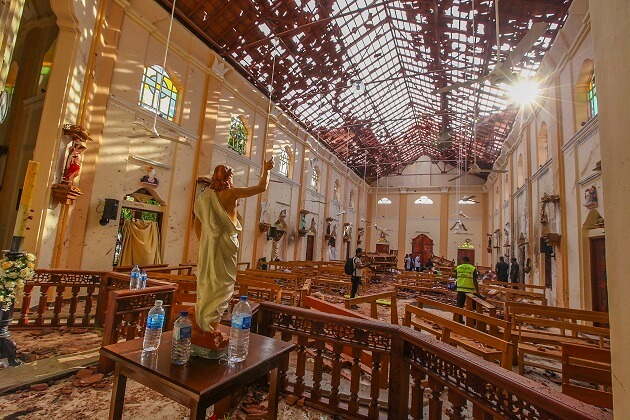 爆破で破壊されたコロンボ北部ネゴンボの聖セバスチャン教会