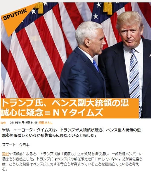 2018年11月17日のスプートニク日本へのリンク画像です。