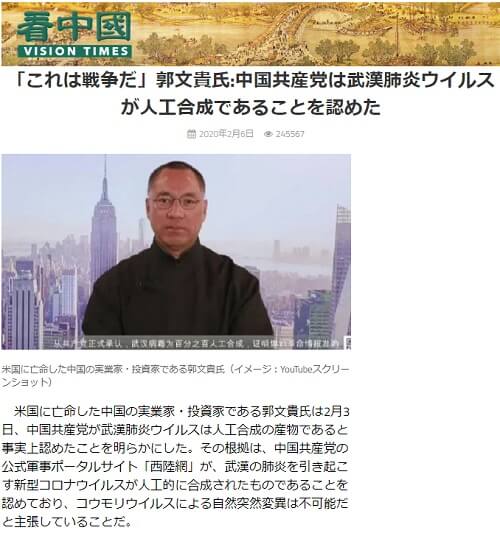 2020年2月6日 看中國 VISION TIMESへのリンク画像です。