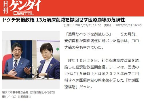 2020年3月31日 日刊ゲンダイDIGITALへのリンク画像です。