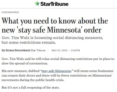 2020年5月23日 Star Tribuneへのリンク画像です。