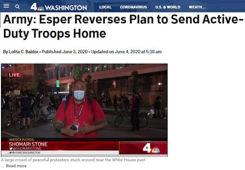 2020年6月3日 NBC News Washingtonへのリンク画像です。