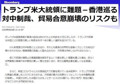 2020年5月28日 Bloombergへのリンク画像です。