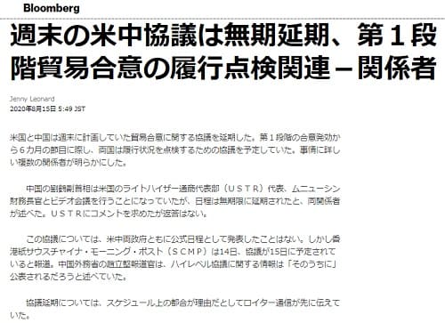 2020年8月15日 Bloombergへのリンク画像です。