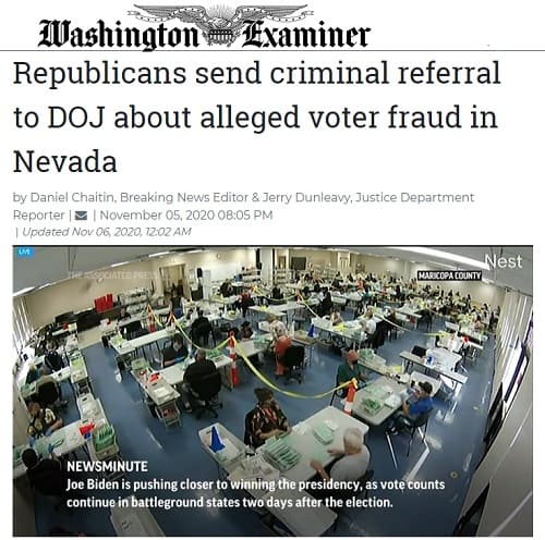 2020年11月6日 Washington Examinerのリンク画像です。