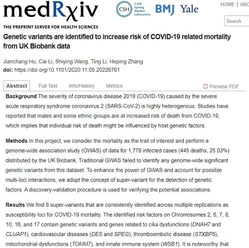 2020年11月5日 medRxivのリンク画像です。