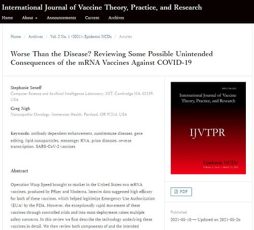 2021年5月10日 International Journal of Vaccine Theory,Practice,and Researchへのリンク画像です。
