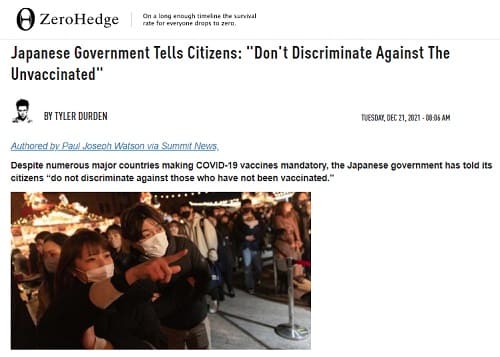 2021年12月21日 ZeroHedgeへのリンク画像です。