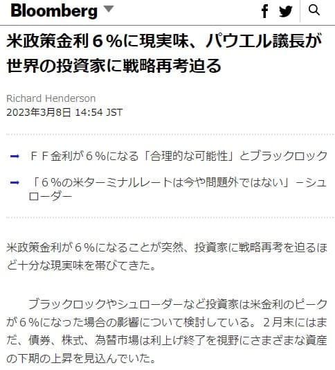 2023年3月8日 Bloombergへのリンク画像です。