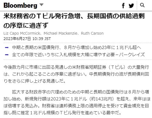 2023年6月27日 Bloombergへのリンク画像です。