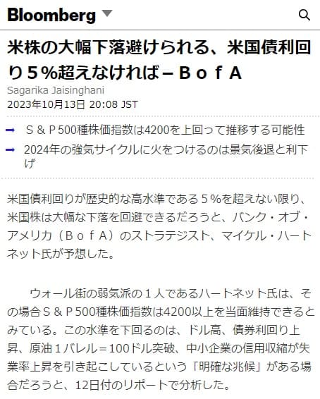 2023年10月13日 Bloombergへのリンク画像です。