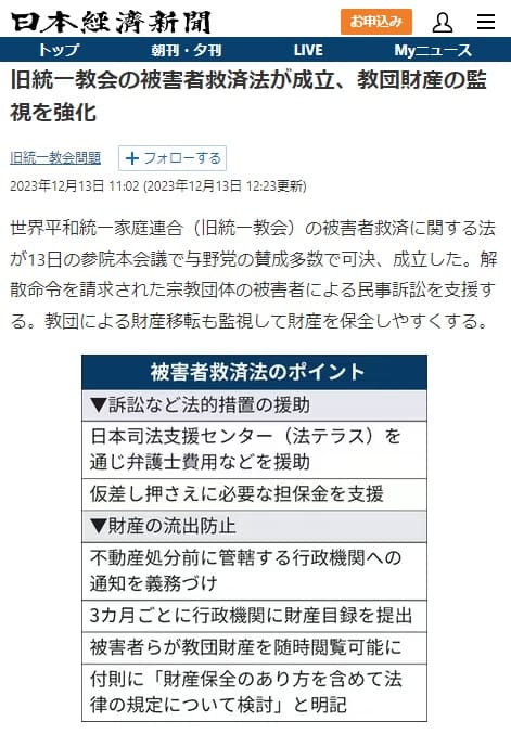 2023年12月13日 日本経済新聞へのリンク画像です。