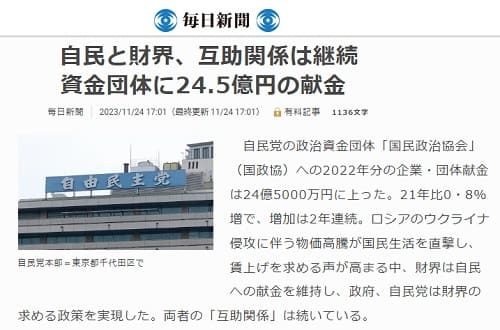 2023年11月24日 毎日新聞へのリンク画像です。