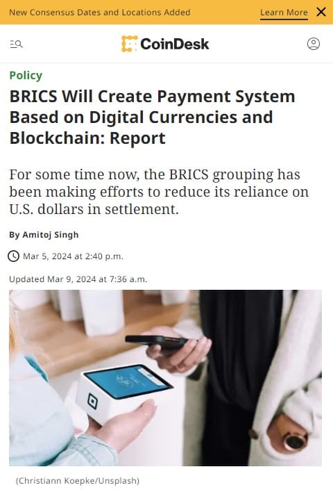 2024年5月3日 CoinDeskへのリンク画像です。