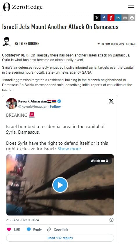 2024年10月9日 Zero Hedgeへのリンク画像です。