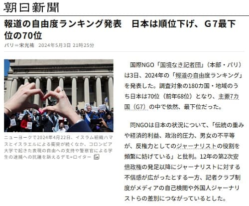 2024年5月3日 朝日新聞へのリンク画像です。