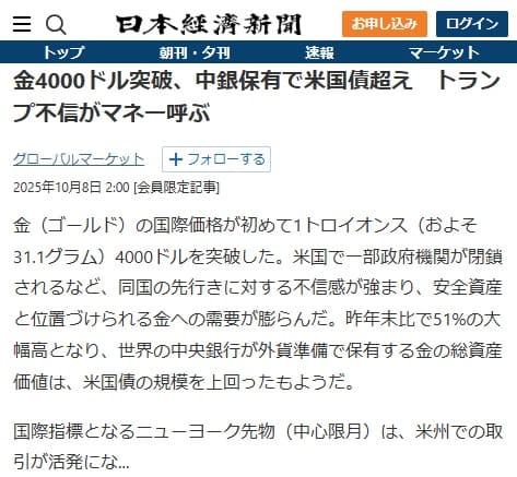 2025年10月8日 日本経済新聞へのリンク画像です。