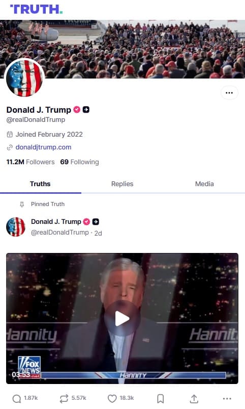 Truthsocial@realDonaldTrumpへのリンク画像です。