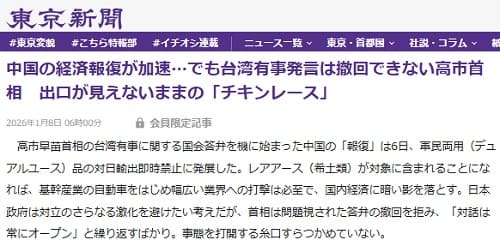 2026年1月8日 東京新聞へのリンク画像です。