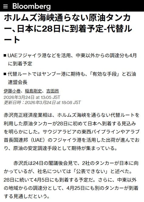 2026年3月24日 Bloombergへのリンク画像です。