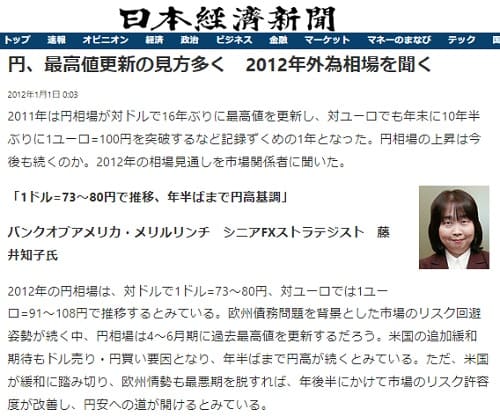 2012年1月1日 日本経済新聞へのリンク画像です。