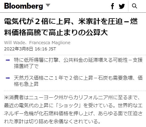 2022年3月8日 Bloombergへのリンク画像です。