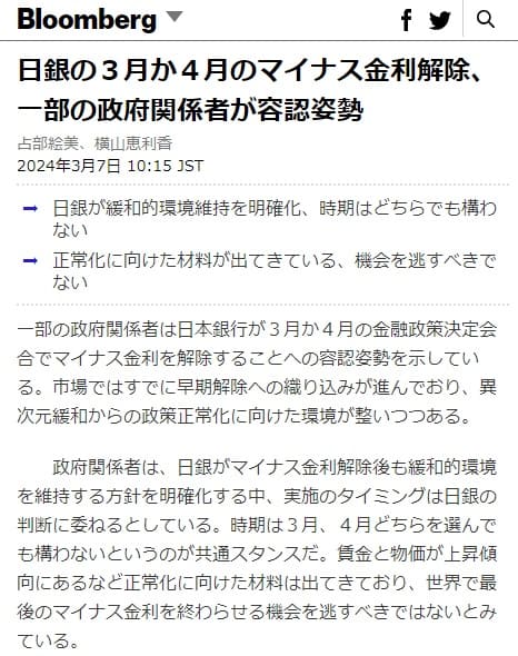 2024年3月7日 Bloombergへのリンク画像です。
