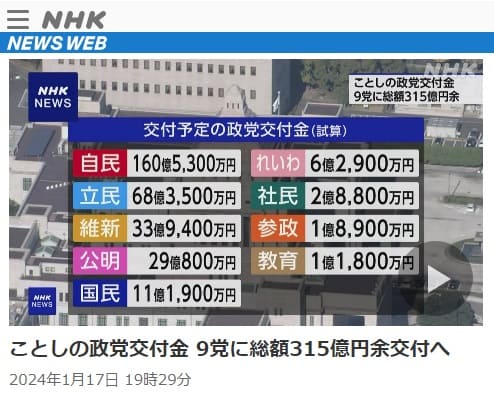 2024年1月17日 NHK NEWS WEBへのリンク画像です。