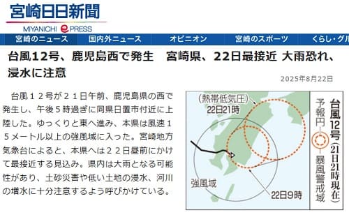 2025年8月22日 宮崎日日新聞へのリンク画像です。